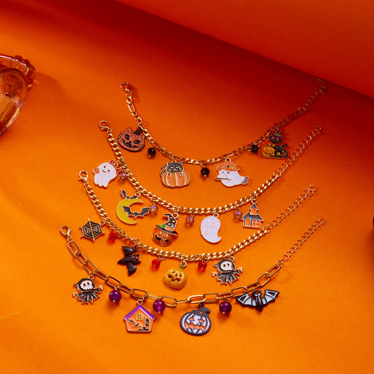 Juego de pulseras elásticas de resina geométrica retro para mujer con dijes de calavera y diseño vintage artístico