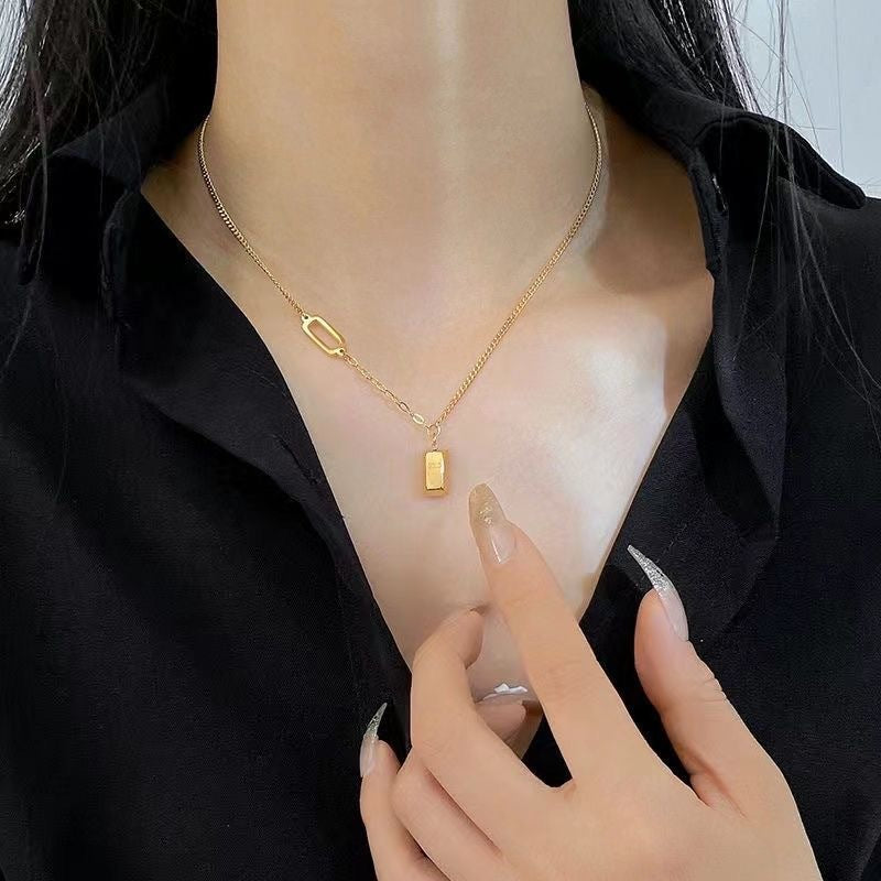 Minimalist Square Titanium Steel Plated Box Chain Necklace Unisex