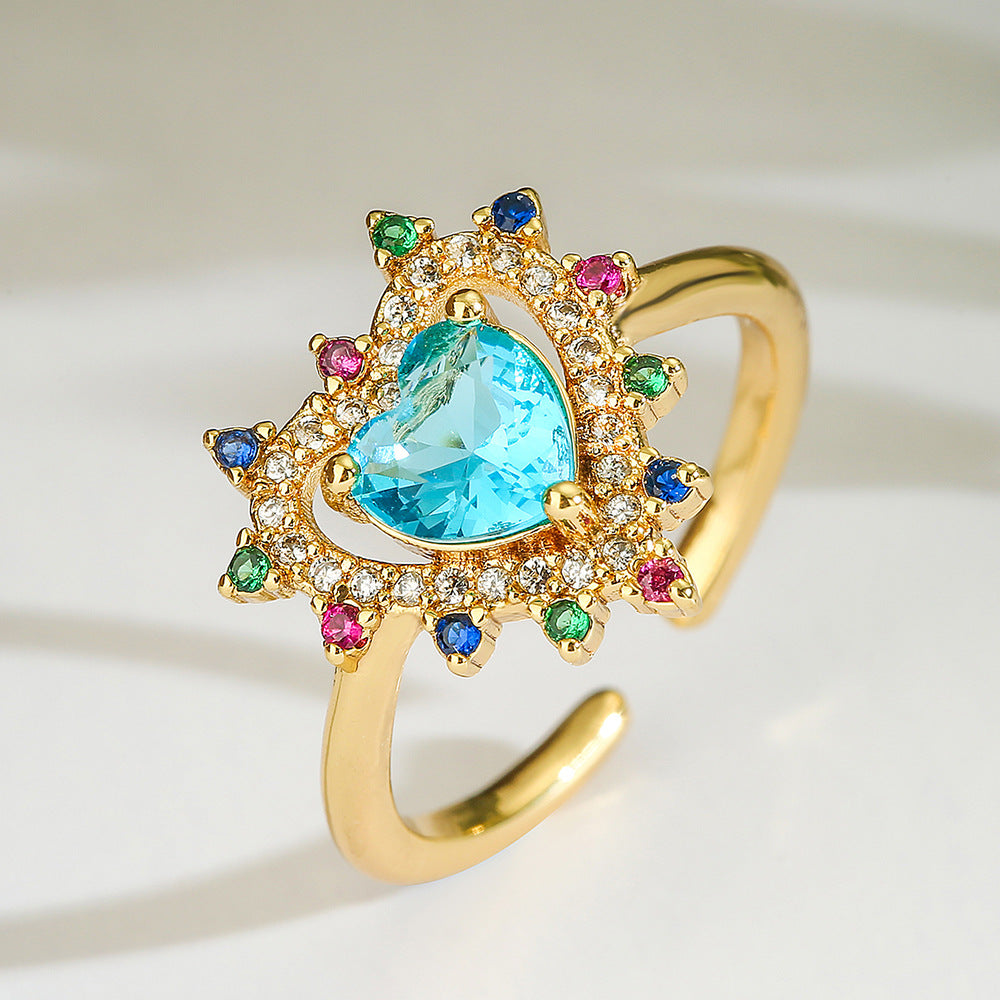 Elegante Anello a Cuore in Rame Placcato Oro 18K con Intarsio di Zirconi per Donne, Fascia Sottile Ispirata al Vintage
