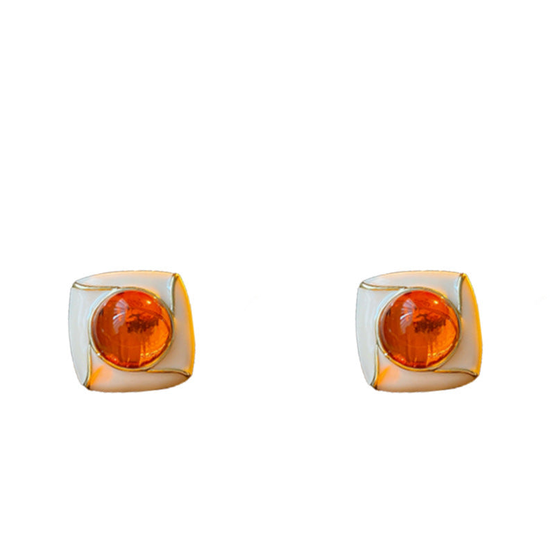 Vintage Geometric Earrings with Enamel Finish in Copper Base and Steel Posts for Women