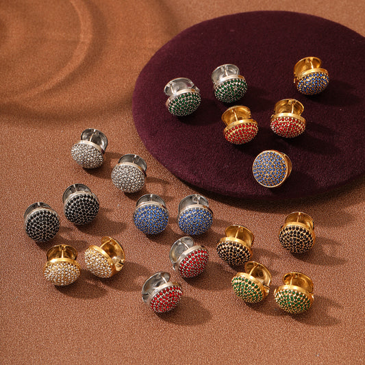 Pendientes de botón redondos geométricos de acero inoxidable con estilo francés vintage y acabado chapado para mujer