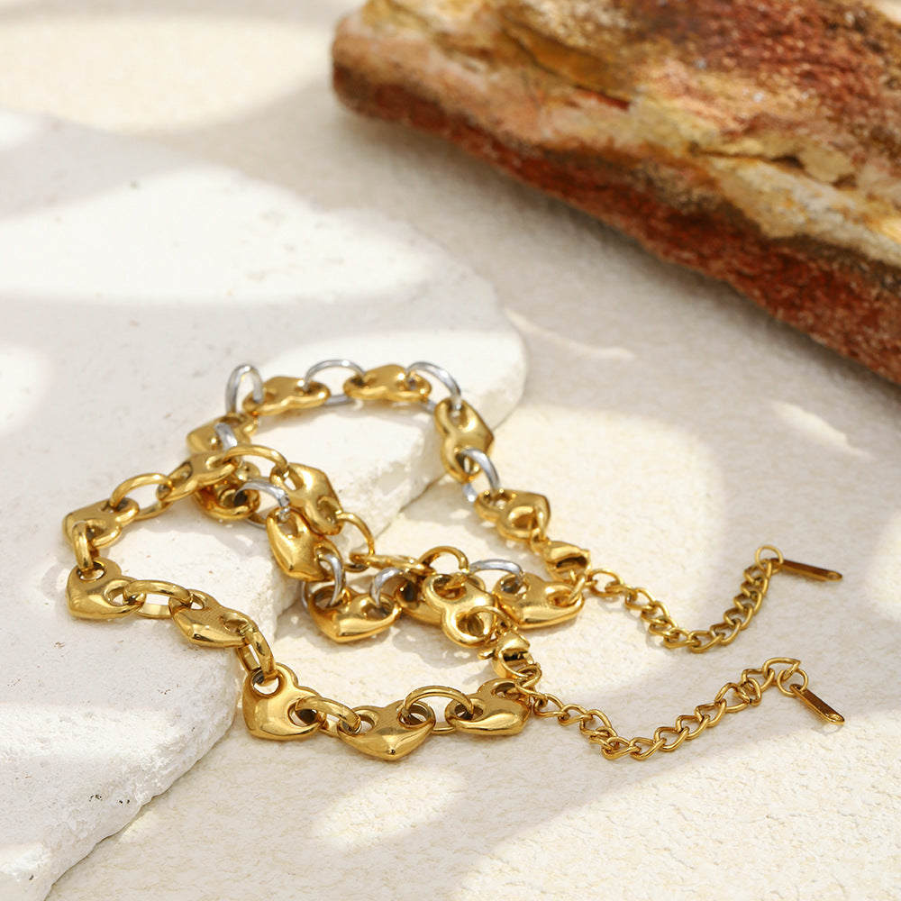 Minimalist 18K Gold Plated Stainless Steel Heart Geometric Bracelet for Women