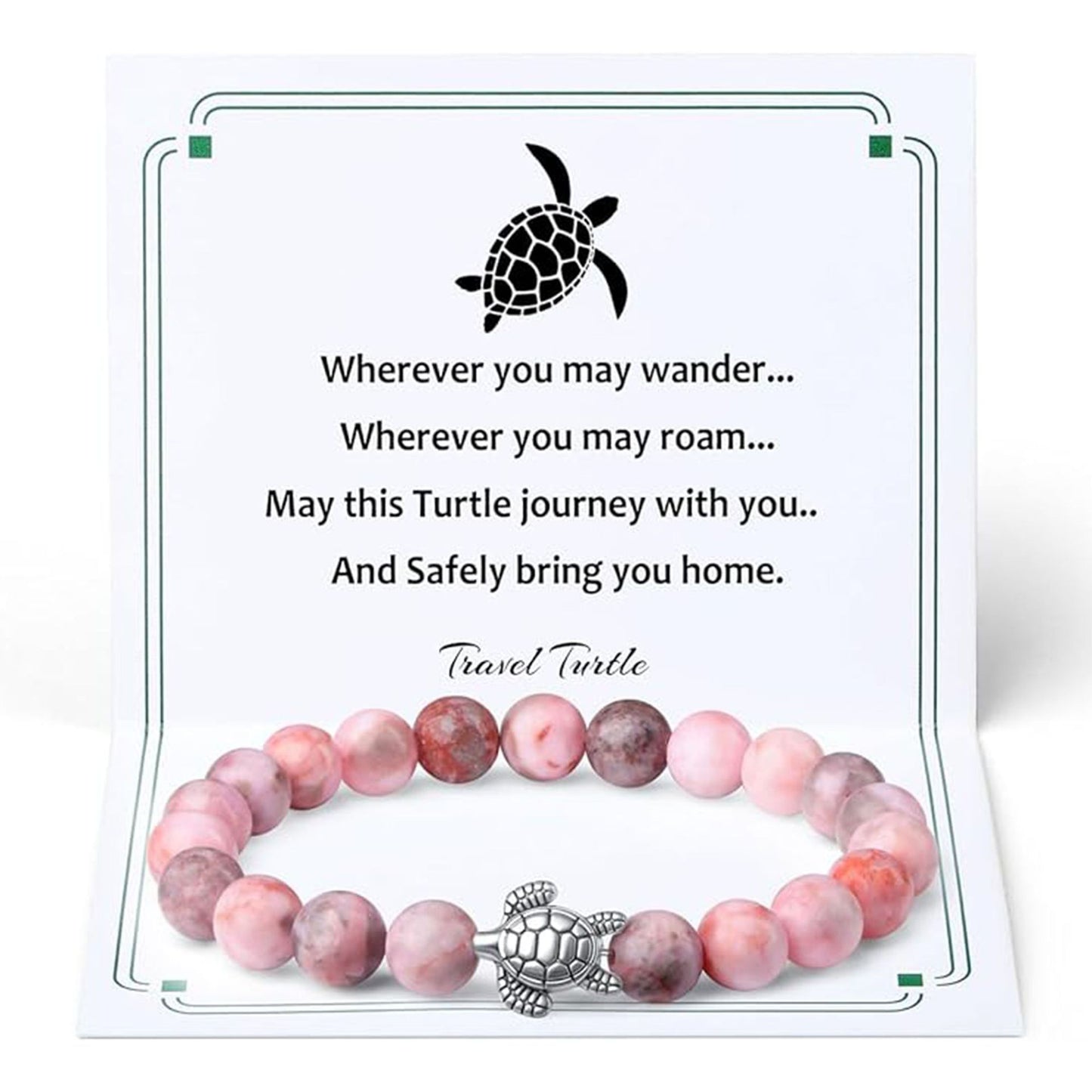 Unisex Tiger Eye Amethyst Rose Quartz Turtle Beaded Bracelet
