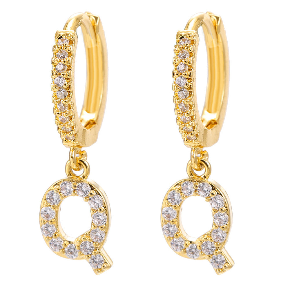 Elegant Gold Plated Letter Cubic Zirconia Inlay Brass Earrings