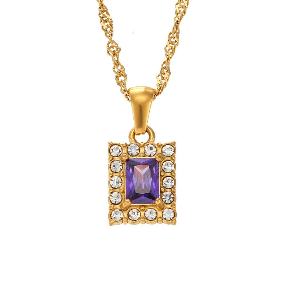 Collar Minimalista Retro Geométrico para Mujer de Acero Inoxidable con Baño de Oro de 18K y Circonitas de Colores Microincrustadas