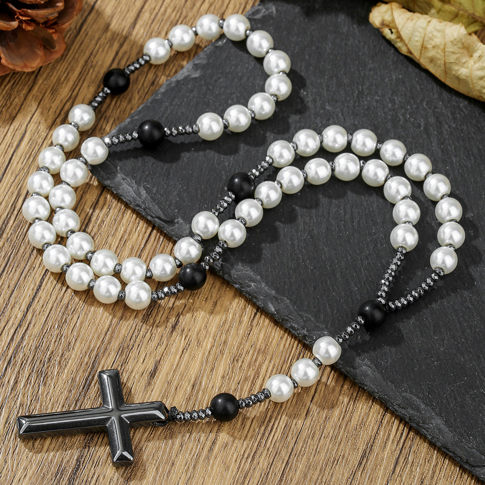 Bohemian Multicolor Natural Stone Beaded Cross Necklace for Men and Women