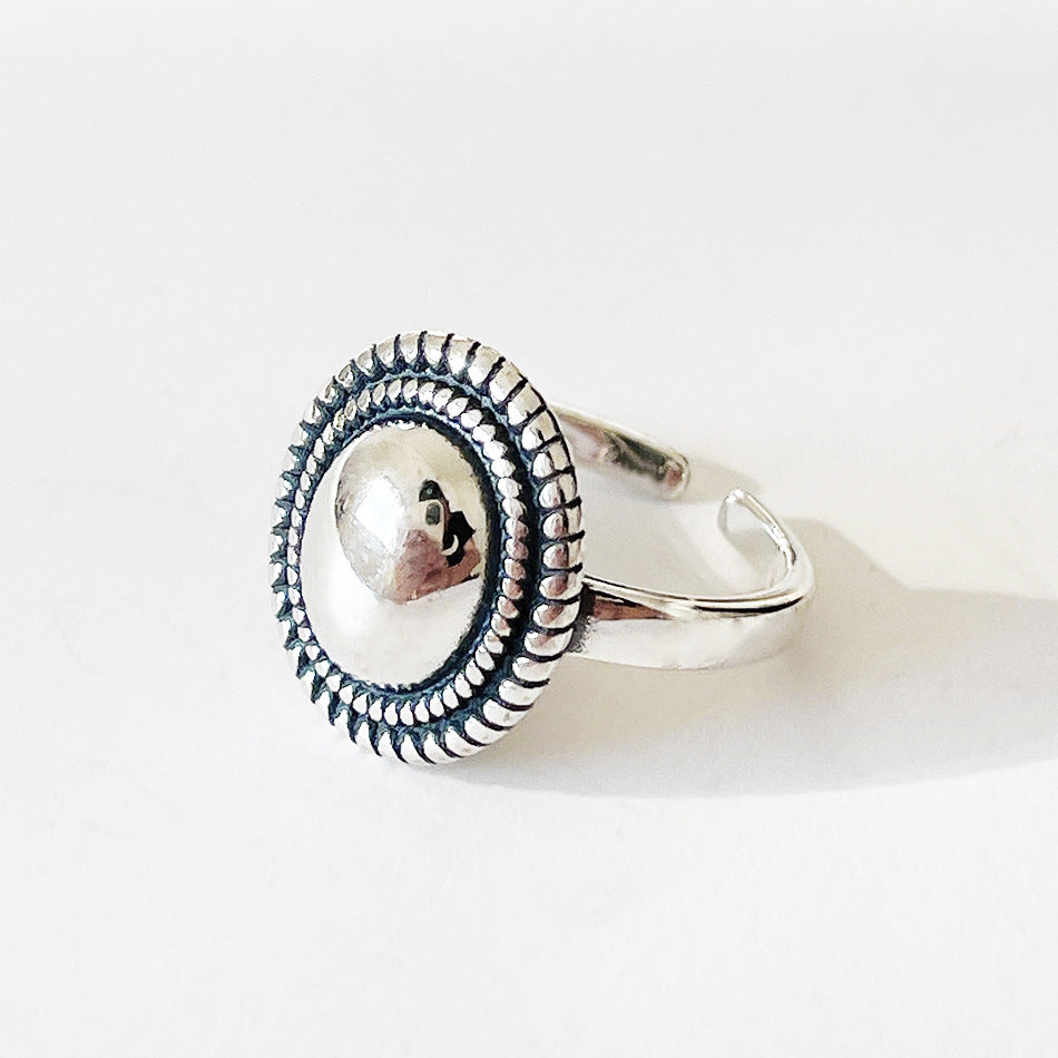 Minimalist Vintage 925 Sterling Silver Polished Geometric Oval Ring for Women