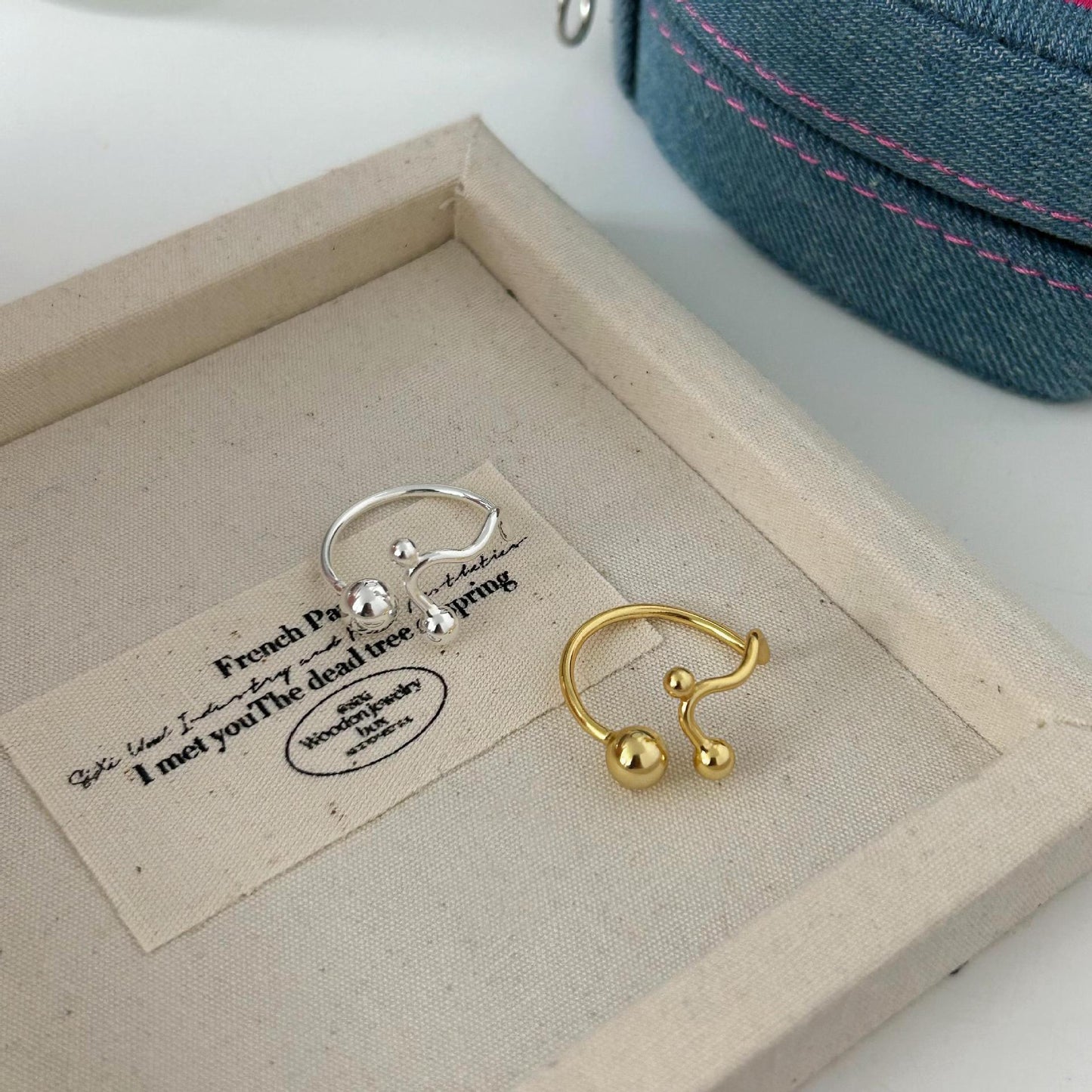 Anello minimalista da donna in argento sterling S925 con perline, design a maglie e nodo
