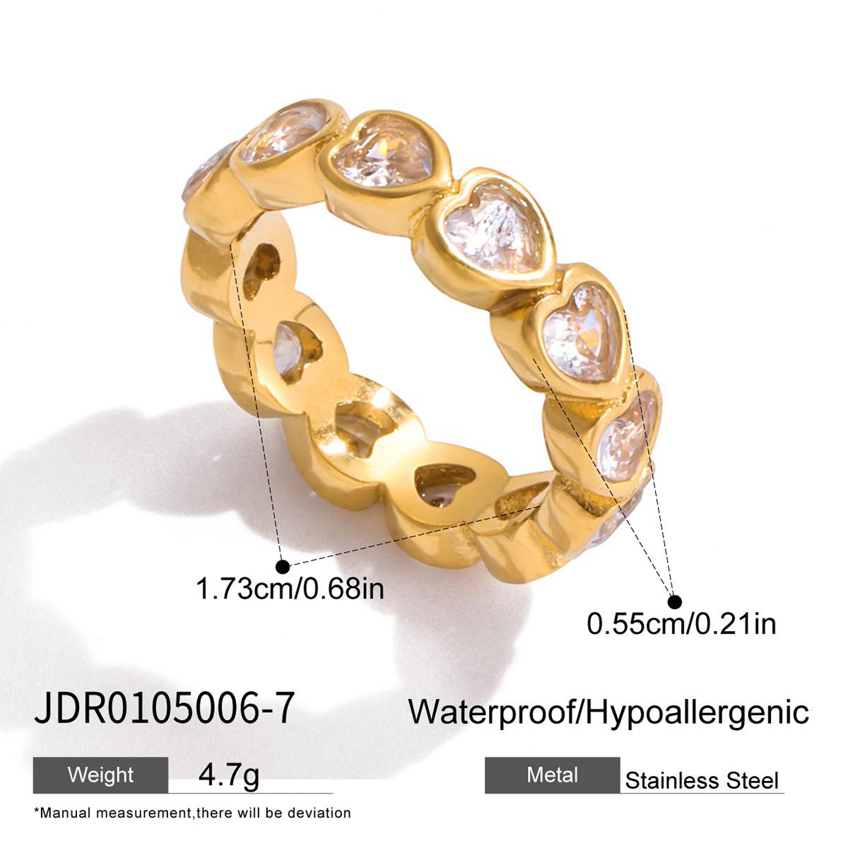Elegant Geometric Heart Stainless Steel PVD Gold Plated Cubic Zirconia Ring for Women