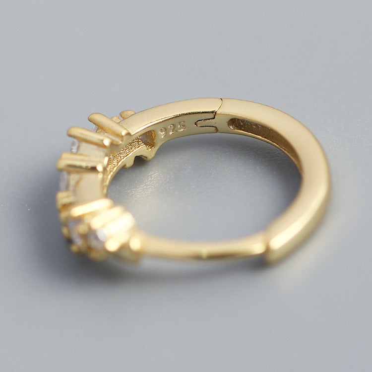 Orecchini a cerchio da donna in argento sterling S925, design minimalista a onda con strass incastonati