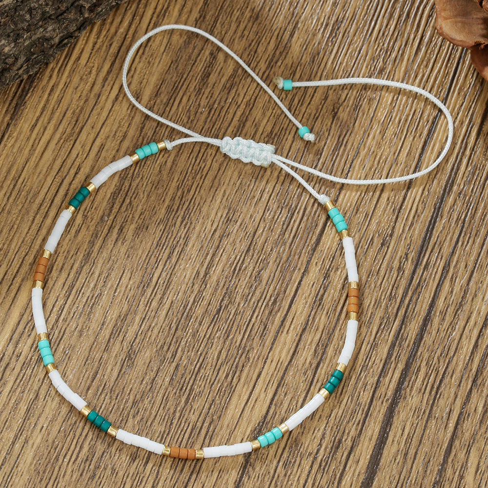 Handmade Geometric Heart Glass Bead and Pearl Bracelet for Women