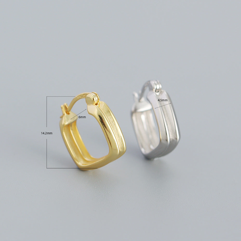Minimalist 925 Sterling Silver Plated Double-Layer Square Geometric Hoop Earrings for Women