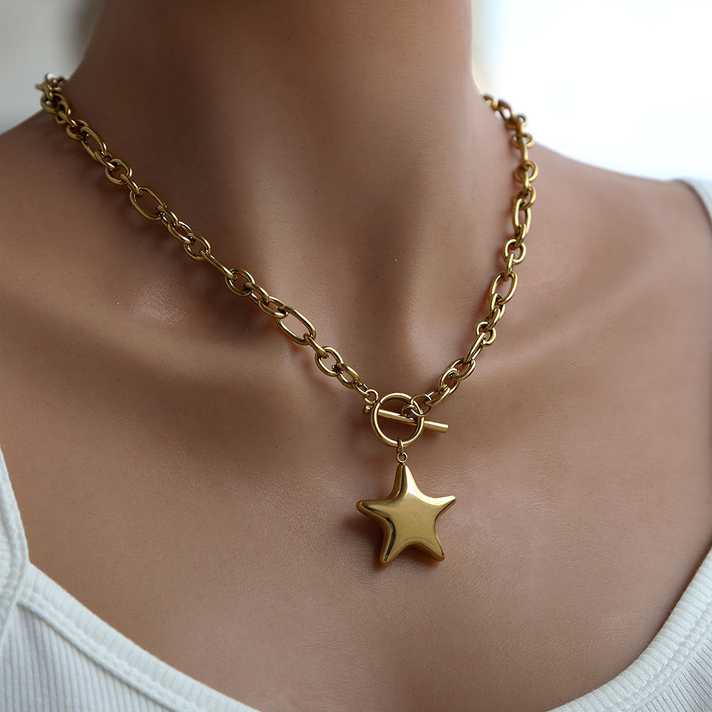 Collana con Pendente a Stella Minimalista da Donna in Acciaio Inossidabile con Finitura Placcata, Gioielli alla Moda Casual e per Pendolari