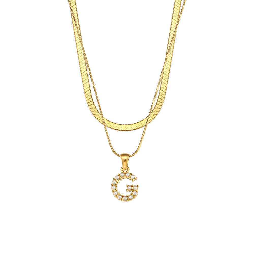 Collana con Pendente a Lettera alla Moda in Acciaio Inossidabile con Finitura Placcata e Catena Serpentina da Donna