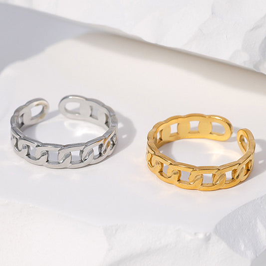 Geometric Plated Stainless Steel Chain Ring Unisex Adjustable