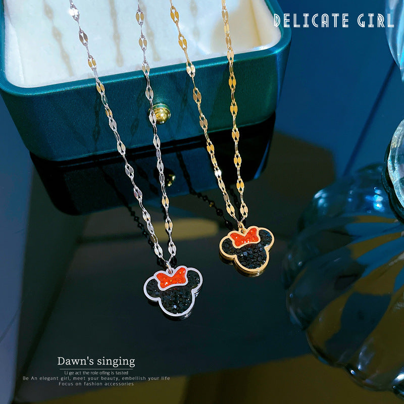Collana a catena da donna in acciaio al titanio con disegno geometrico a cartone animato, lusso minimalista