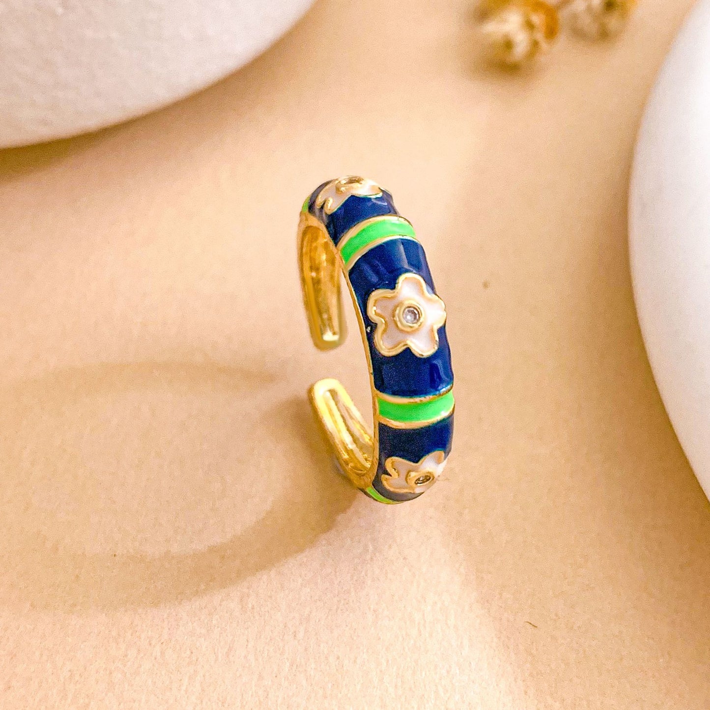 Vintage Sweet Floral Brass Gold Plated Drip Oil Ring for Women