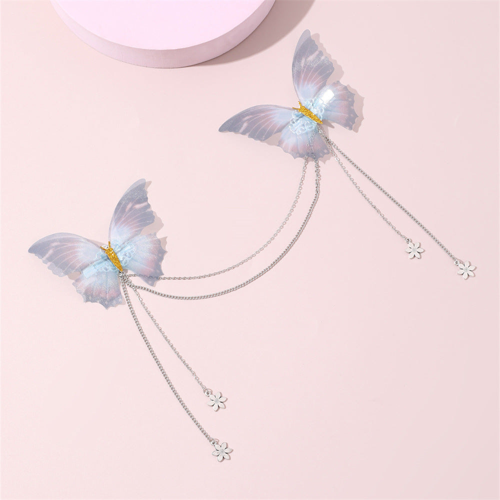 Fermaglio per capelli a farfalla vintage per bambini in metallo con nappe, stile principessa