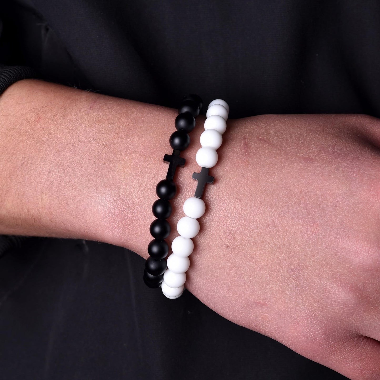 Men's Matte Agate Cross Bracelet