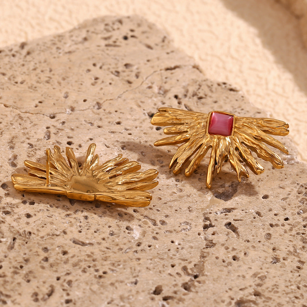Minimalist Shell-Shaped Stainless Steel Earrings with 18K Gold Plating and White Rhinestone Star Inlay for Women