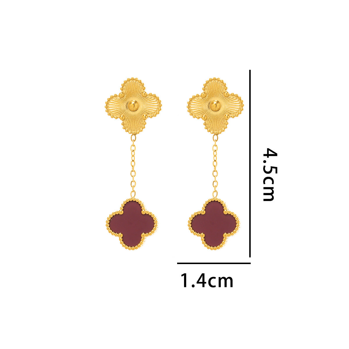 Conjunto de Collar de Trébol de Cuatro Hojas Geométrico Moderno Minimalista de Acero de Titanio para Mujer con Baño de Oro de 18K y Detalles de Nácar