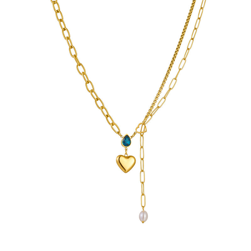 Collar con colgante de corazón de perla minimalista para mujer, de acero de titanio con acabado chapado