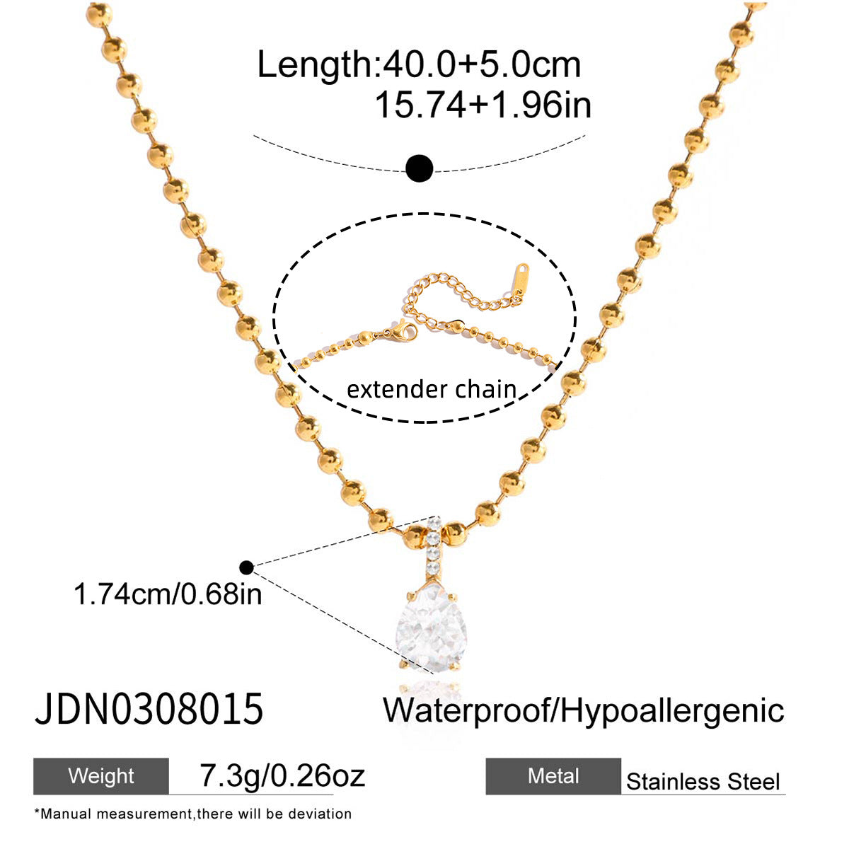 Minimalist Geometric Oval Stainless Steel PVD Cubic Zirconia Necklace for Women