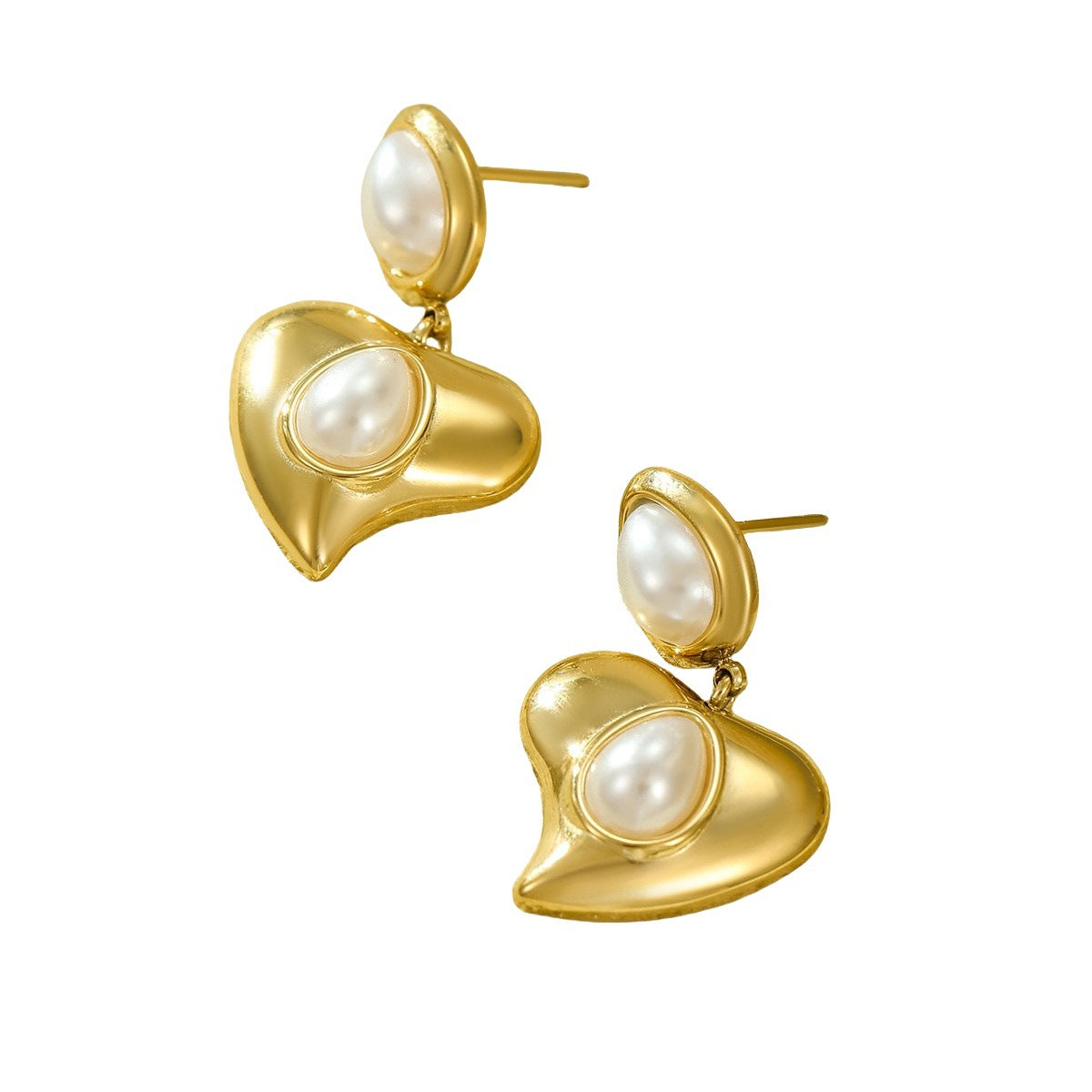 Orecchini Pendenti Vintage a Goccia con Perle Irregolari a Cuore in Acciaio al Titanio con Placcatura in Oro 18K