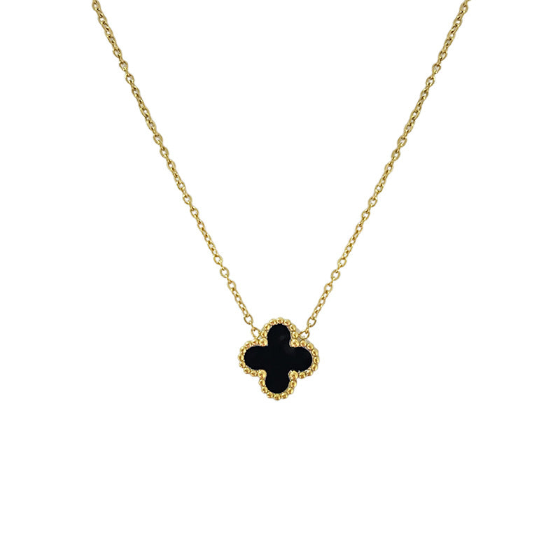 Minimalist Elegant Gold Plated Titanium Steel Four-Leaf Clover Necklace for Unisex