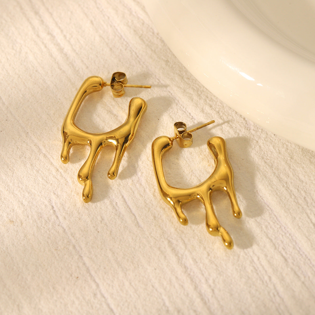 Trendy Geometric Lava Shape 18K Gold Plated Stainless Steel Stud Earrings for Women