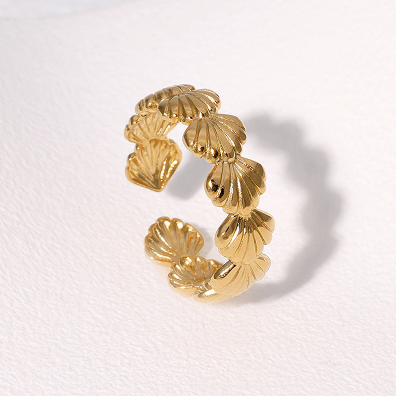 Minimalist Seashell-Shaped Stainless Steel Adjustable Ring for Women with Plated Finish