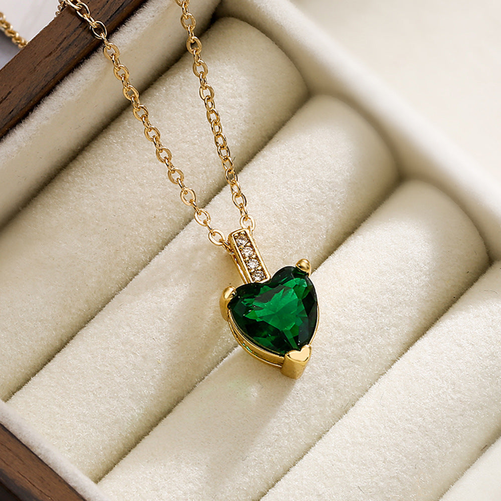Minimalist Heart-Shaped Copper Necklace with Real Gold Plating and Zircon Accents for Women