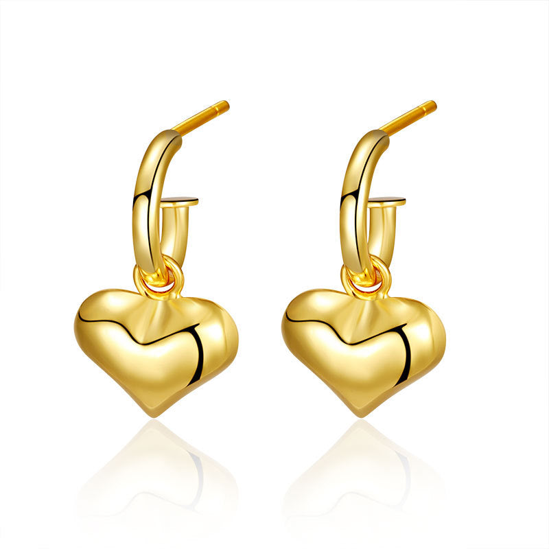 Orecchini Minimalisti a Goccia a Cuore in Argento Sterling 925 con Intarsio di Perle Placcati Oro Bianco e Oro 18K