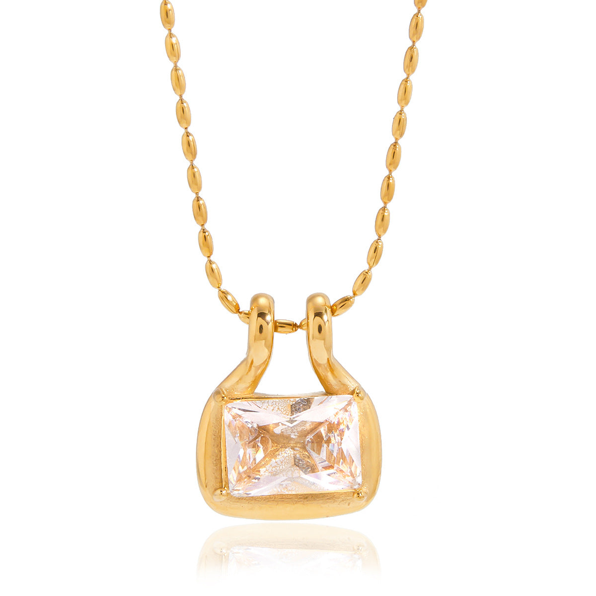 Minimalist 18K Gold Plated Geometric Square Stainless Steel Cubic Zirconia Necklace for Women