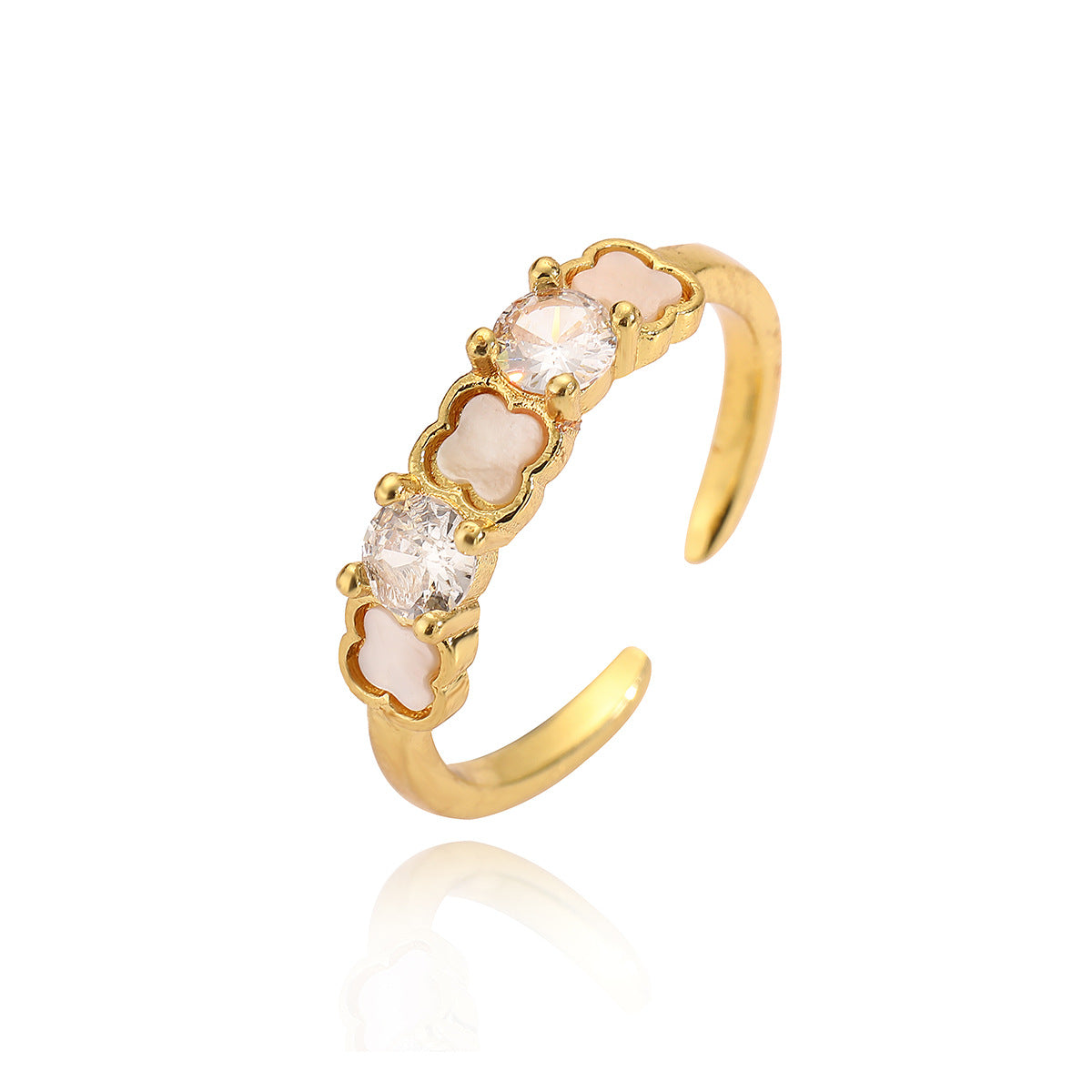 Minimalist Geometric Open Ring for Women in Brass with 18K Gold Plating and Zircon Inlay