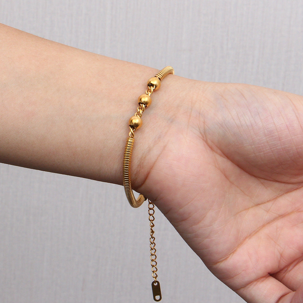 Minimalist Geometric Stainless Steel Beaded Snake Chain Necklace for Women