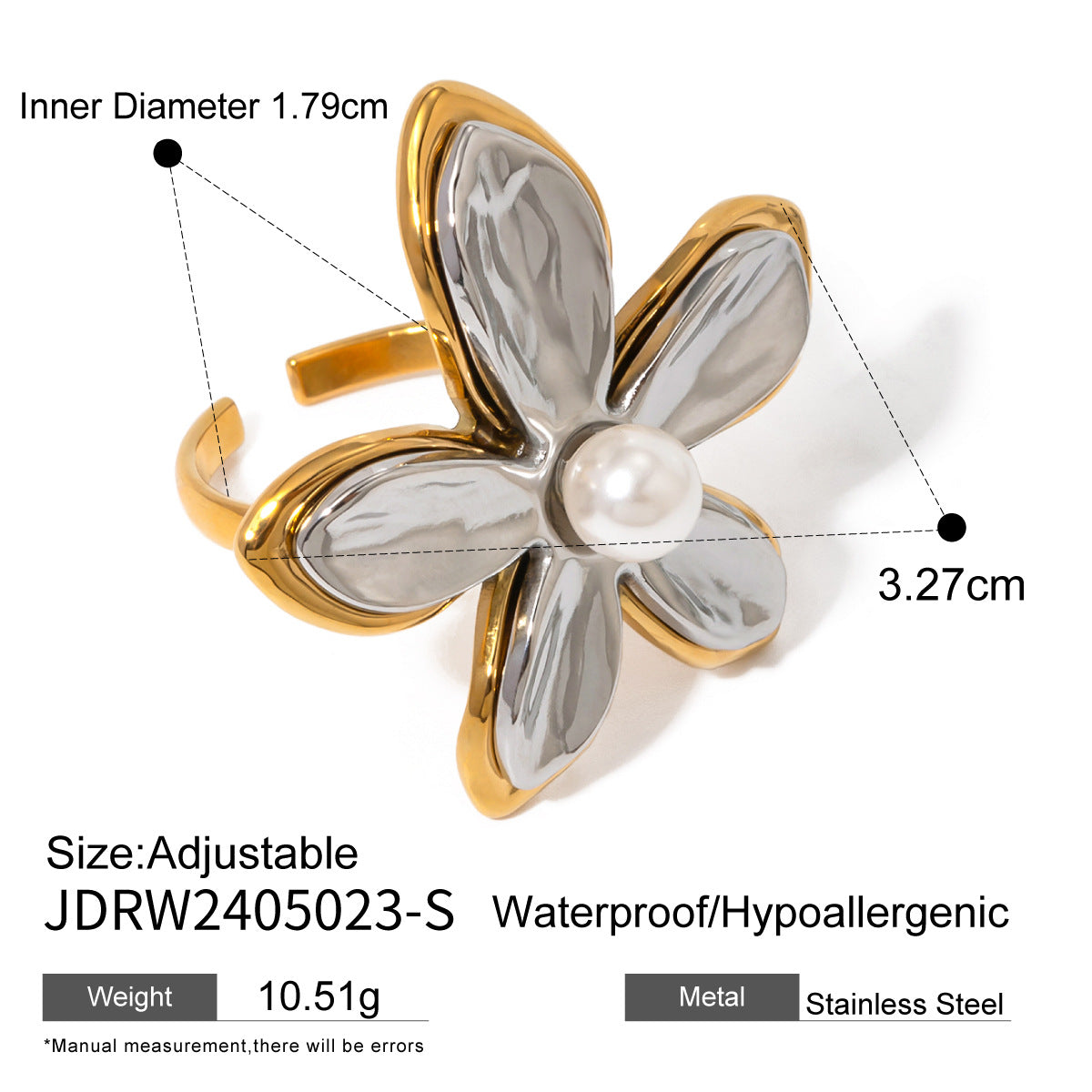 18K Gold Plated Stainless Steel Floral Pearl Stud Earrings for Women
