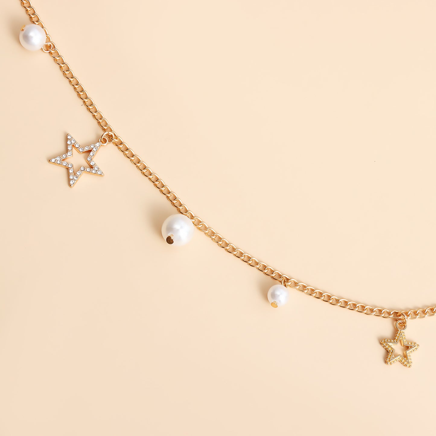 Punk Style Star-Shaped Imitation Pearl Waist Chain for Women with Metal Pendant and Minimalist Design