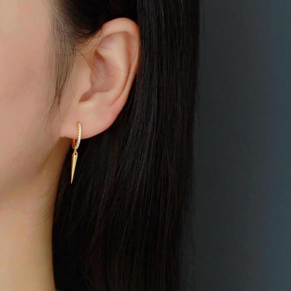 Sweet Cool Style S925 Sterling Silver Rhinestone Inlay Long Rivet Minimalist Hoop Earrings for Women