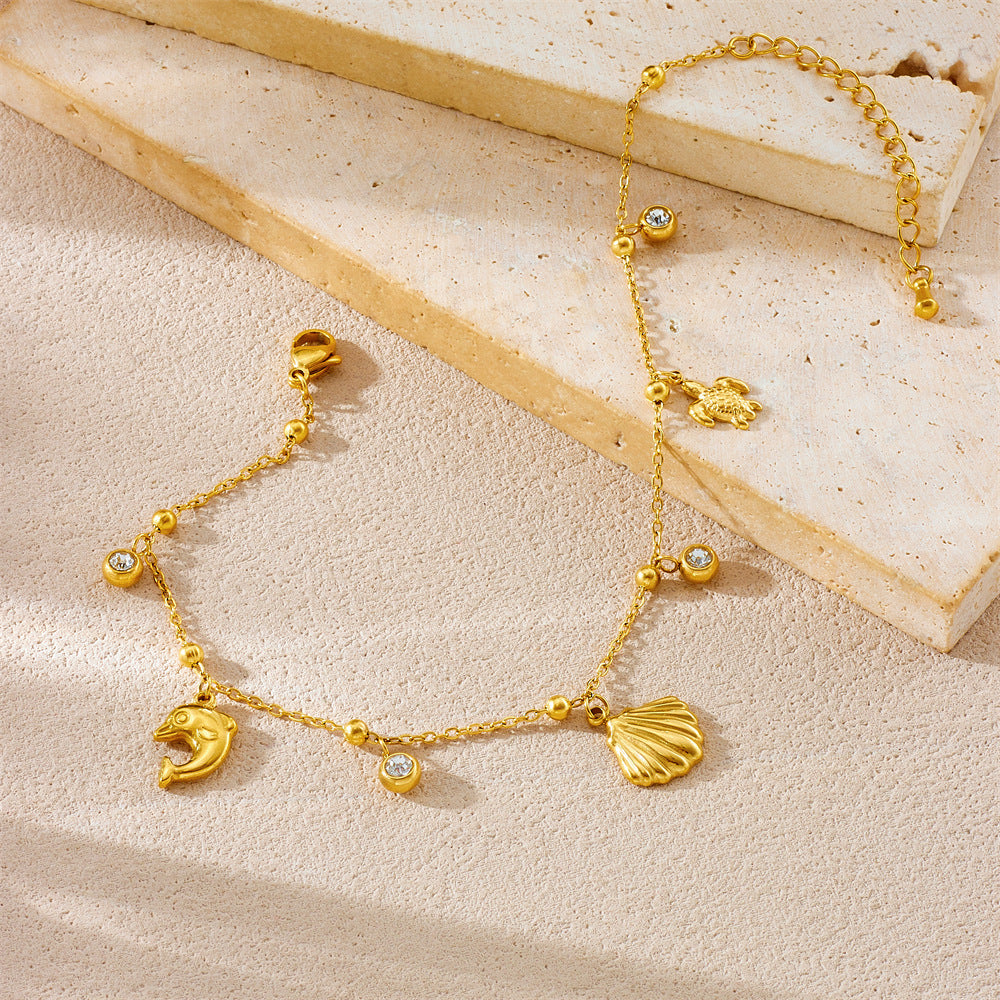 Minimalist Gold Plated Stainless Steel Animal Pendant Anklet for Women