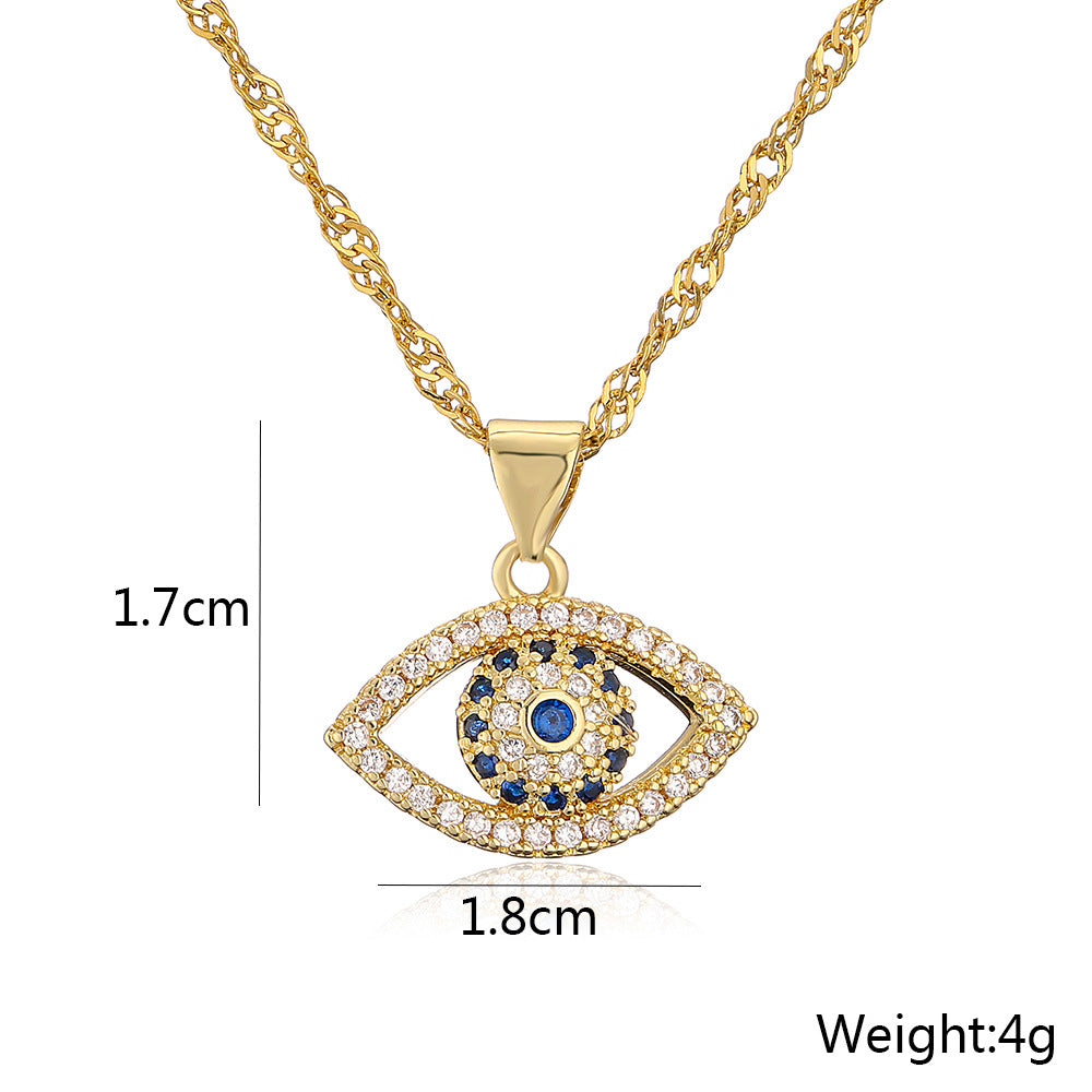 Geometric Evil Eye Pendant Necklace for Women Made of Brass with 18K Gold Plating Luxe Clavicle Chain