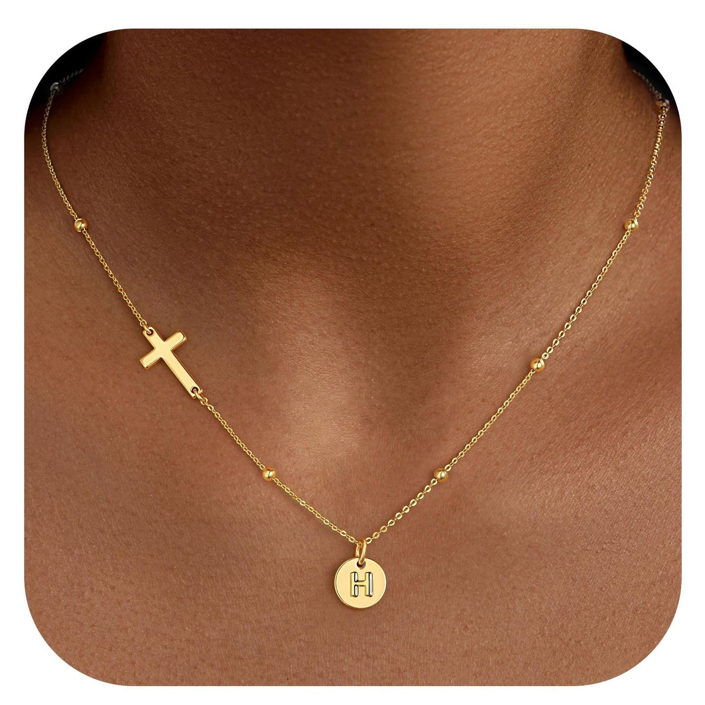 Casual Stainless Steel Cross and Letter Pendant Necklace for Women