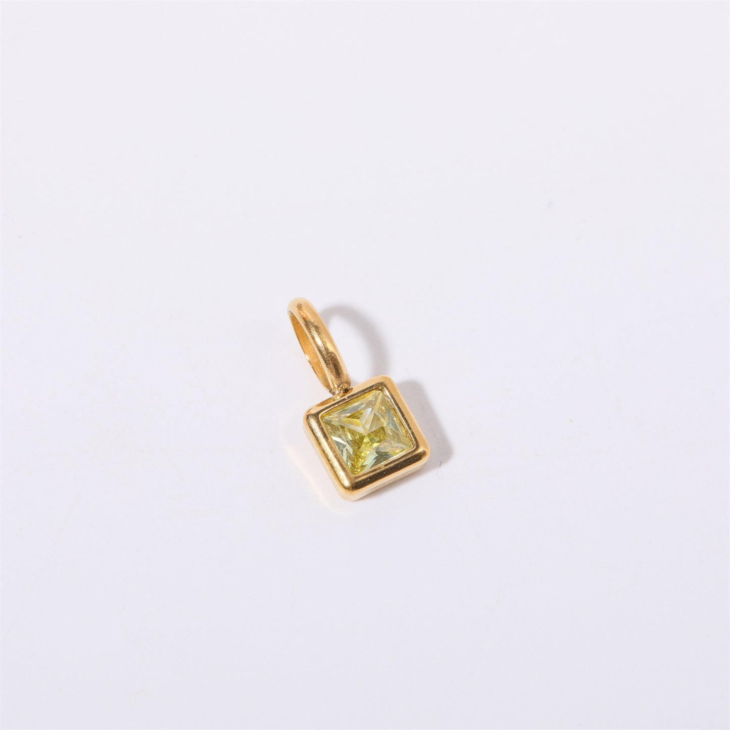 Minimalist Square Titanium Steel Gemstone Pendant with Cubic Zirconia Inlay DIY Charm Bar Necklace for Women