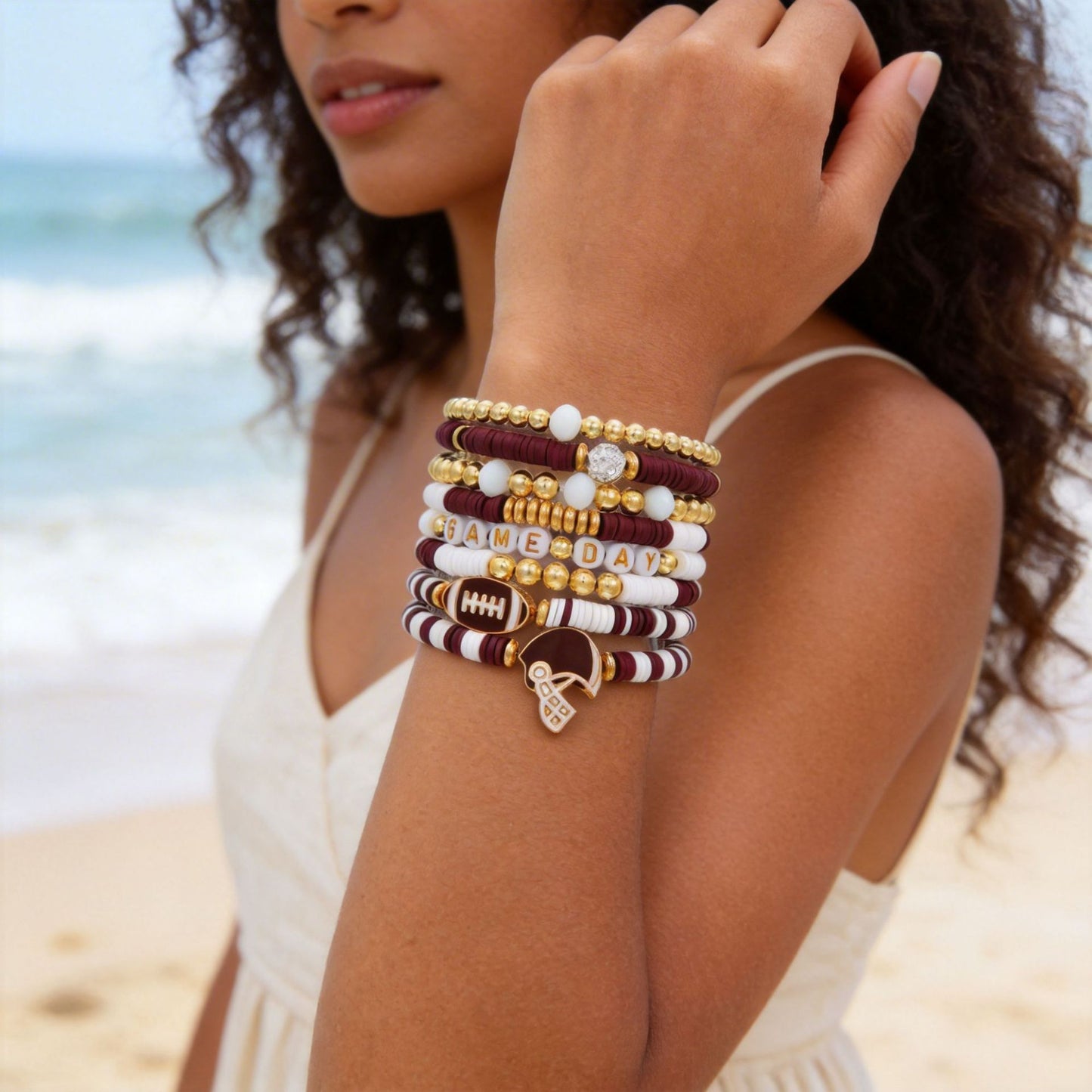 9-Piece Set Geometric Star Letter Resin Beaded Stretch Bracelet Stack