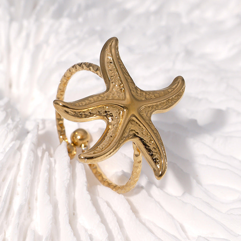 Minimalist Star-Shaped Stainless Steel Open Ring for Women with Plated Finish, Ocean-Inspired Luxury Jewelry