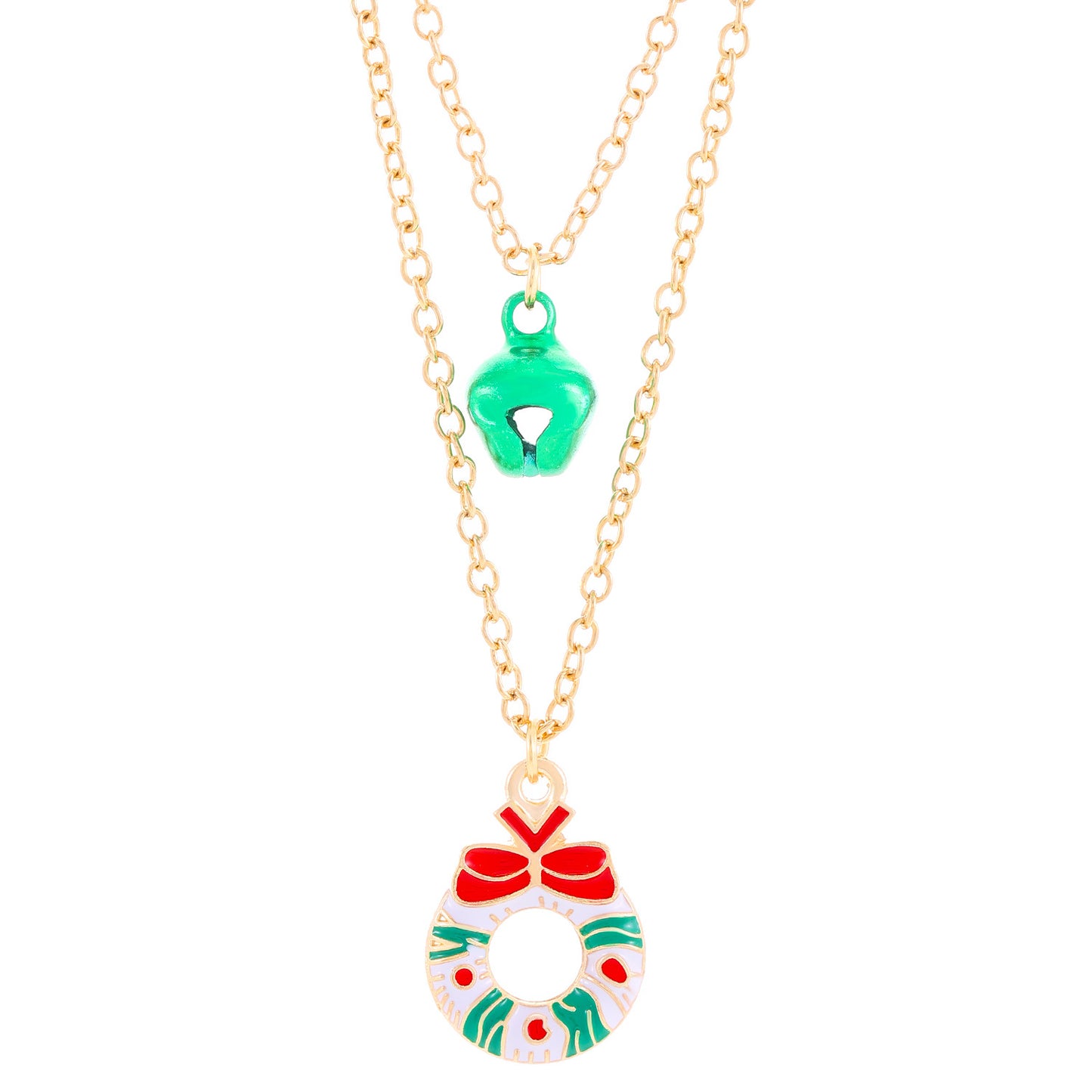 Collana a doppio strato in lega stile Ins con ciondolo Renna e Campanella di Natale per Donna, Gioielli per Feste Natalizie