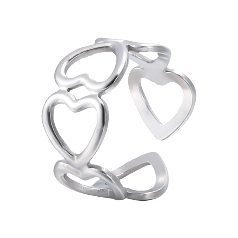 Sweet Minimalist Heart-Shaped Titanium Steel Adjustable Open Ring for Women with Plating Finish