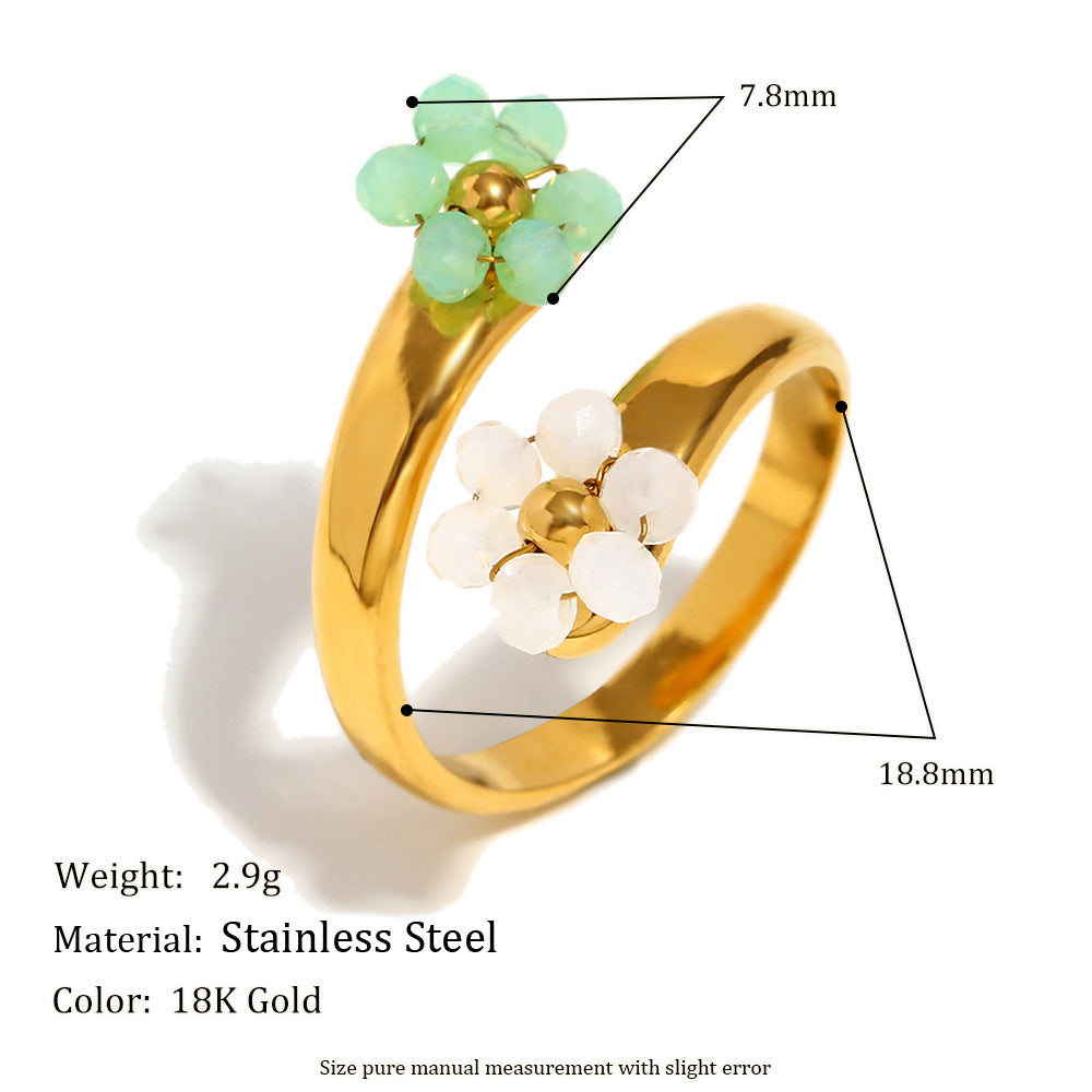 Minimalist Floral Stainless Steel Ring with 18K Gold Plating for Women