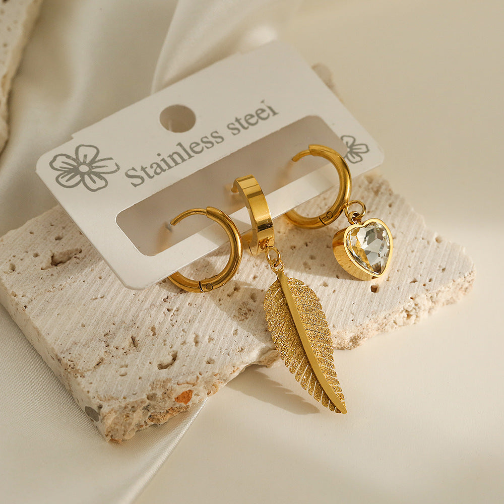 Minimalist 18K Gold Plated Titanium Steel Geometric Eye Feather Irregular Earrings for Women