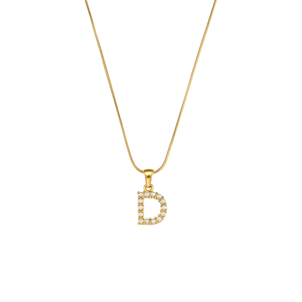 Fashionable Letter Pendant Necklace for Women Stainless Steel with 18K Gold Plating on Thin Snake Chain